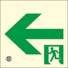 【壁用】高輝度蓄光式 避難通路誘導標識（左矢印） HLS-18 正方形（中）
