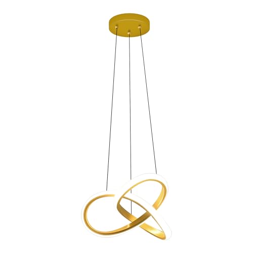Luminária Pendente LED Dourada, Anel Irregular Tricolor 3000K-6000K