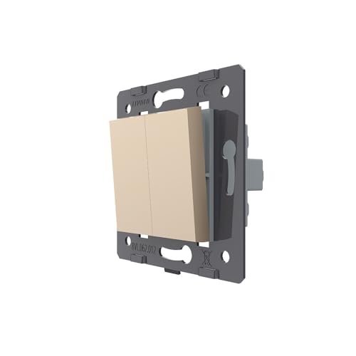 LIVOLO Wipp doppelter Wechselschalter Serienschalter Modul Wandschalter in gold Einbau Lichtschalter für Unbterputzdose 2-Fach ohne Glasblende VL-C7-K2S-13 Serienwechselschalter für zwei Leuchten