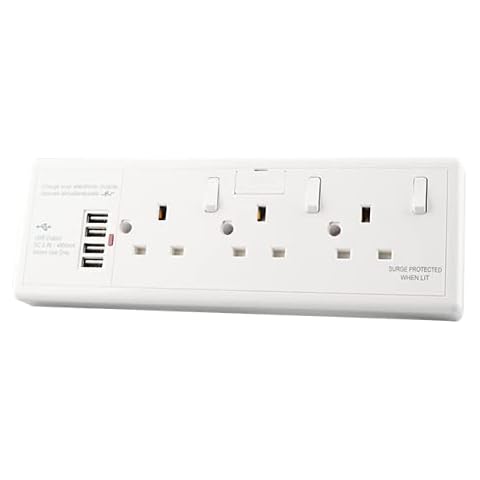 WK Electrical 3 gang socket Converter Socket 1G/2G To 3-Gang 13A with USB (4800mA) Cover