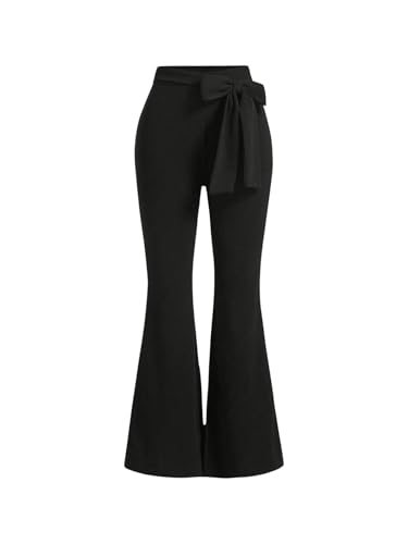 GORGLITTER Women's Summer Casual High Waisted Flare Pants Bow Leg Elastic Trousers