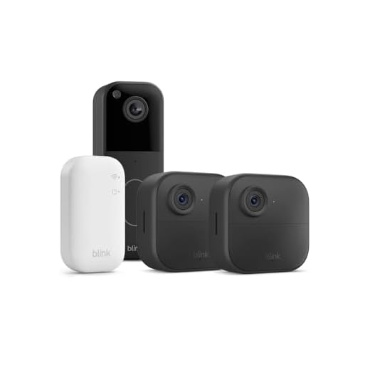 Nouvelle caméra Blink (Outdoor 4) + sonnette vidéo supplémentaire Blink (noir) : caméra de surveillance connectée HD sans fil, 2 ans d'autonomie (système 2 caméra avec Sync Module Core)
