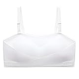 [Luvian] バックレス対応 ストラップレスブラ 滑らないシリコン付き 集中アップ シームレス 夏用ヌーブラ パッド入り ノンワイヤー 女性用 ドレス下着 白 m