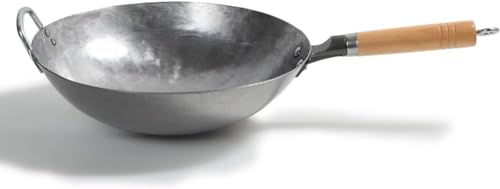 Wok tradicional de hierro con mango de madera 36cm