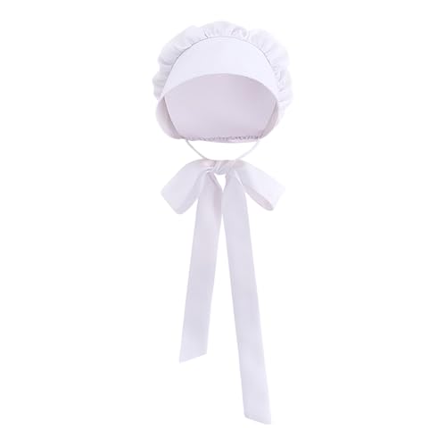 JIHUOO - JIHUOO Chapeau colonial médiéval pour femme - Bonnet blanc - Chapeau de foule - Chapeau de prairie paysanne - Bonnets pionniers - Pour adulte - Accessoire de costume de soubrette avec sangles