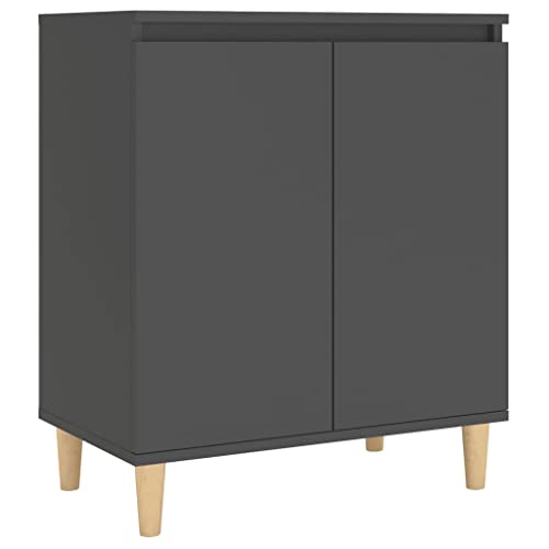 vidaXL Buffet avec Pieds en Bois Massif Armoire Latérale Meuble de Rangement Armoire de Rangement Maison Intérieur Gris 60x35x70 cm Aggloméré