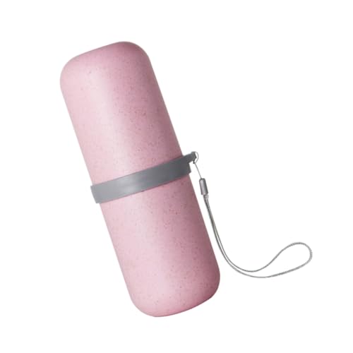 Holibanna Travel Wash Cup Straw Toothpaste Holder Organizer Portable Storage Box for Toothbrush Mouthwash for Camping Outdoors Pink