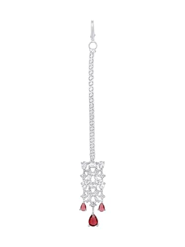 Image of ASMITTA Jewellery Silver American Diamond Necklace Set with Maang Tikka | Traditional Rhodium-Plated CZ Jewellery Sets for Women | Perfect for Bridal Weddings, Festivals & Special Occasions