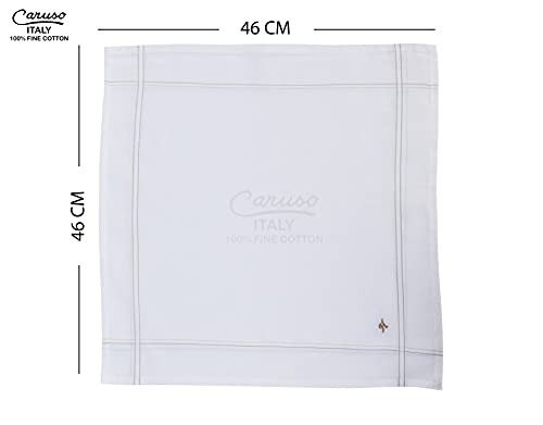 Caruso Italy Men's Initial Monogram (A-Z) Embroidery 100% Pure Cotton Handkerchief White Base With Colored Border - Pack Of 6
