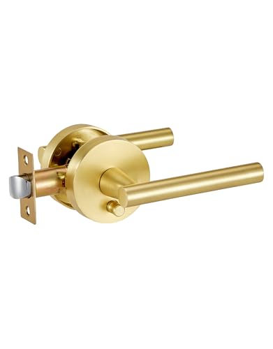 Image of Lethato Brushed Gold Door Handles Interior, Gold Interior Door Handle, Heavy Duty Interior Bedroom /Bathroom Lever Door Handle Interior(1 Pack)