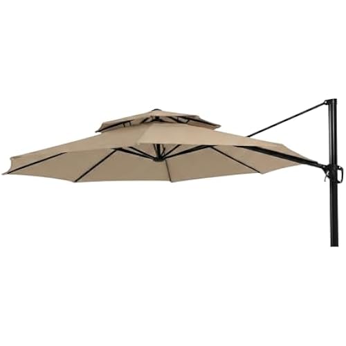 Garden Winds Reinforced RipLock 350 Replacement Canopy Top Cover Compatible with Garden Treasures 11’ Offset Umbrella Models YJAF-819R, YJAF-819D, YJAF-81903A, YJAF-81903B, YJAF-81903C - Beige