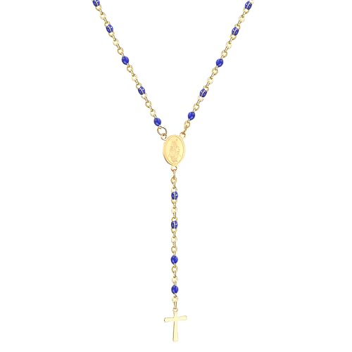 Collar de Rosario religioso de Plata de Ley 925 para Mujeres y Hombres - Rosarios católicos escapularios Largos Collares con Colgante de Cuentas para Hombre