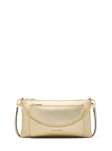 Michael Kors Jet Set Medium Pocket Convertible Crossbody Bag Gold-Tone Hardware/Metallic Pebble Embossed Leather/Pale Gold