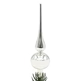 Dekohelden24 Lauschaer Christbaumschmuck - Christbaumspitze glänzend Silber Uni, 24 cm, KGL500184A-glanz, Silber Glänzend