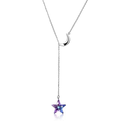 Collier étoile de lune double pendentif et cristal violet pour femme