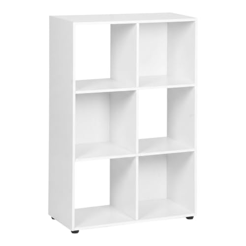 Estantería Cubo Modular de Madera | 6 Compartimentos | Organizador Blanco | Ideal para Salón, Dormitorio, Cocina u Oficina | Almacenamiento Decorativo Infantil y Adulto | 61,2 × 29,7 × 91,2 cm