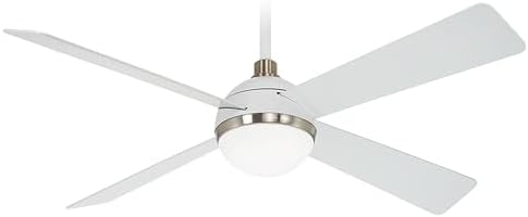 MINKA-AIRE F623L-WHF/BN Orb 54" 4-Blade LED Ceiling Fan in Flat White with Brushed Nickel Finish with Flat White Blades and Etched Opal Glass