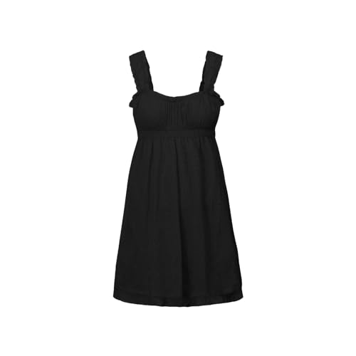 Image of Women Square Neck Mini Dress Summer Sleeveless Floral Embroidery Frill Hem A-line Dress