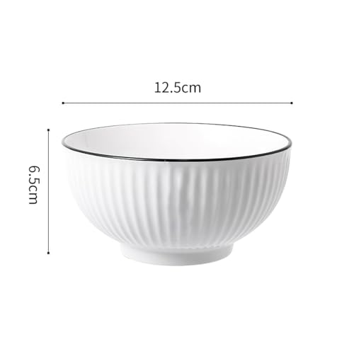 Image of Elegant White Ceramic Dessert Bowls with Black Rim - Set of 6, Ribbed Design, Perfect for Ice Cream, Desserts, Snacks, and More