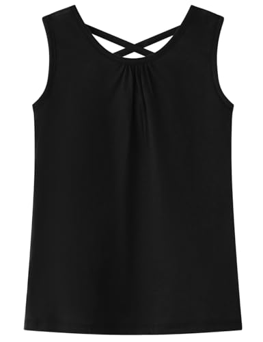Image of Noomelfish Girls Criss Cross Back Tank Tops Soft Jersey Cotton Sleeveless Shirts (3-12 Years)