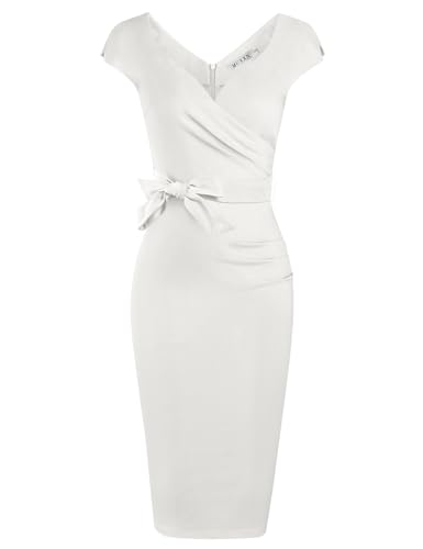 Image of MUXXN Women's Vintage 1950s Style Wrap V Neck Tie Waist Formal Cocktail Dress