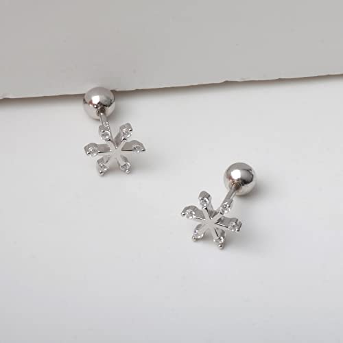 Screw Back 925 Sterling Silver Tiny Snowflake Earrings Studs #TOP4