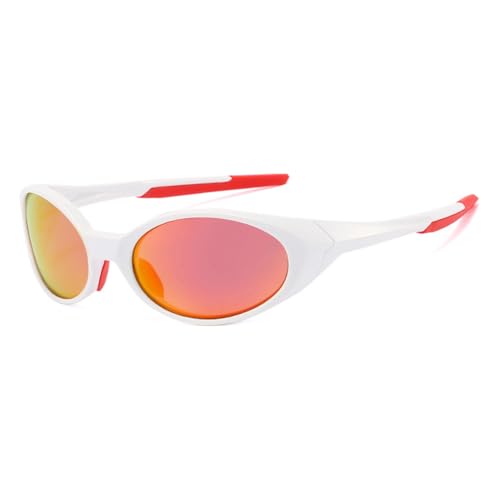 Polarisierte Sport-Sonnenbrille für Herren, UV400-Schutz, verspiegelte Gläser, ovaler Rahmen, Sonnenbrille, Persönlichkeit, Sonnenbrille, Laufen, Radfahren, Fahren, Angeln, weiß / rot