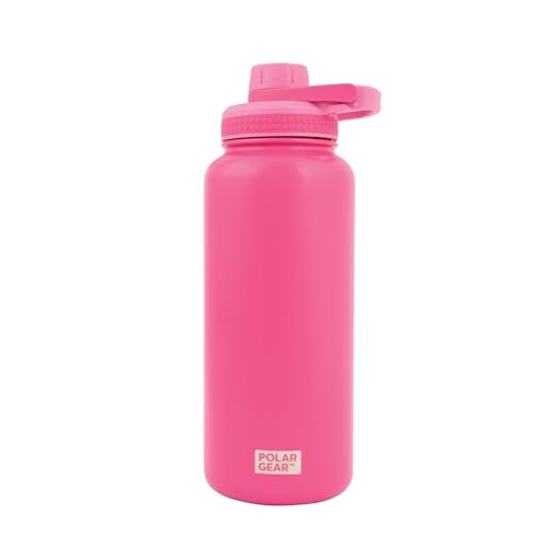 Polar Gear Stainless Steel Water Bottle 1L - Double Wall Vacuum Insulated Water Bottles with Dust Cover Screw Cap, Leakproof Metal Water Bottle, BPA Free Drinking Bottle with Carry Handle (Rose)