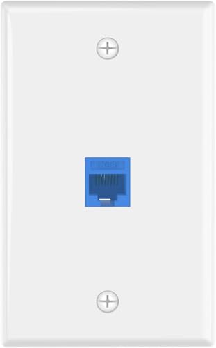 VCE UL Listed Ethernet Wall Plate 1-Port RJ45 Wall Plate and Jack 1000 Mbps CAT6 Keystone Inline Coupler with Keystone Ethernet Outlet Blue 1-Pack