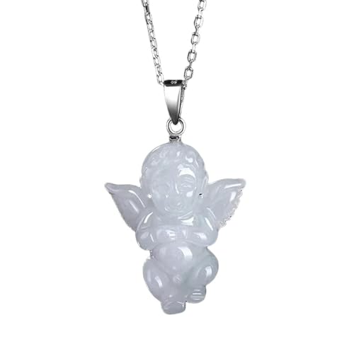 necklaces Natural Emerald Carved Lucky Angel Flower Jade Pendant Chinese