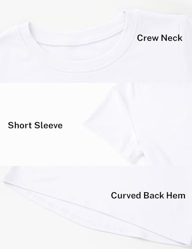 HASMES Girls Crop Tops Athletic Short Sleeve Round Neck Basic Tees for Kids 7-14Y White