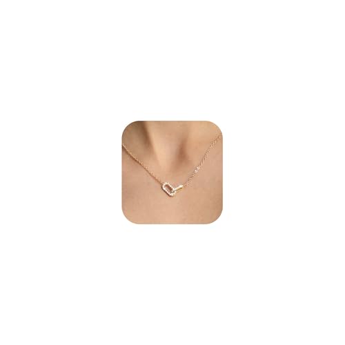 Wssxc Gold Pendant Necklace 316L Stainless Steel Paperclip Choker with Diamond Accents, Open Oval...