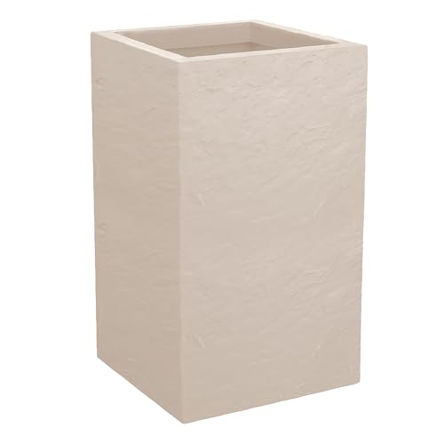 EDA - Pot Carré Haut Volcania'Up 36 L - Décor Imitation Pierre - Simple Paroi avec Colerette Trompe-l'oeil - Zone de Rétention d'eau pour Limiter l'Arrosage...