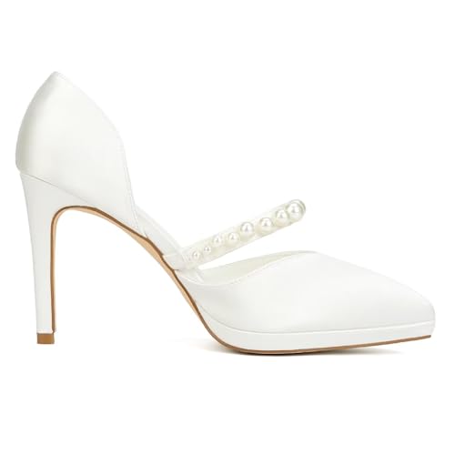 Pearl Wedding Shoes for Bride Closed Toe High Heel Bridal Shoes Wedding Heels4