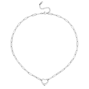 Emibele Dainty Silver Heart Charm Necklace for Women, Stainless Steel No Tarnish Silver Necklace with Love Heart Pendant & Paperclip Chain, Valentines Birthday Jewelry Gifts for Women