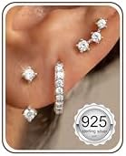 FIASASO 3 Pairs 925 Sterling Silver Hypoallergenic Earrings Set for Multiple Piercing Dainty 14K Gold Plated Stud Huggie Small Hoop Earrings for Women Trendy Cute Earring Stacks for Sensitive Ears