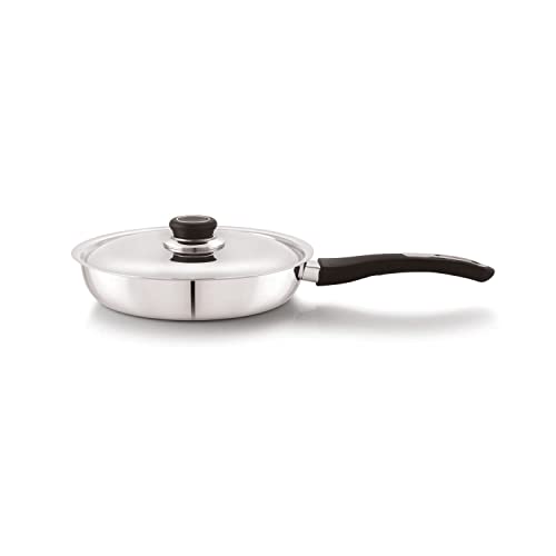 Image of Anjali FPFP22 Stainless Steel Pro Fry Pan 22 cm with Stainless Steel Lid Induction and Gas Stove Base 1300 ml