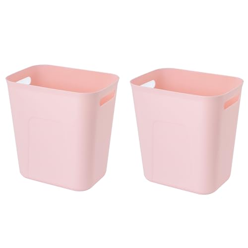 Image of UUJOLY Plastic Small Trash Can Wastebasket, Garbage Container Basket for Bathrooms, Laundry Room, Kitchens, Offices, Kids Rooms, Dorms, 3.5 Gallon, Pink, 2 Pack | Compact Sturdy Garbage Can for Bathroom, Laundry Room, Kitchen, Office, Kids Room, Dorm, Durable, Easy to Clean