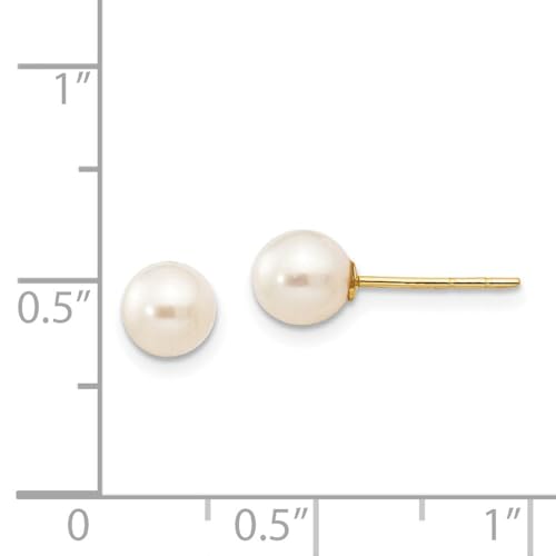 14K Real Yellow Gold 5-6mm White Near Round Freshwater Cultured Pearl Post Stud Earrings3