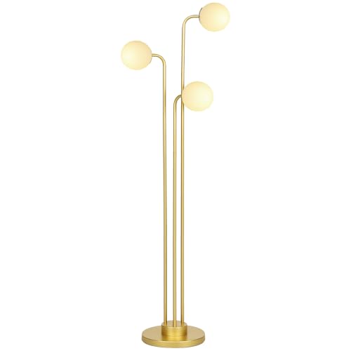 HOMCOM Stehlampe mit drehbar Lampenschirmen, 120W Leselampe, 1,65 m hoch Nachttischlampe mit Fußschalter, Stehleuchte für Schlafzimmer, Büro, Wohnzimmer, Gold