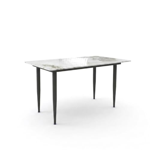 Image of Eclipse Four Seater Faux Marble Dining Set | 15mm Sintered Stone Dining Table | Upholstered Metal Chairs | Galaxy Cream (DIY Assembly)
