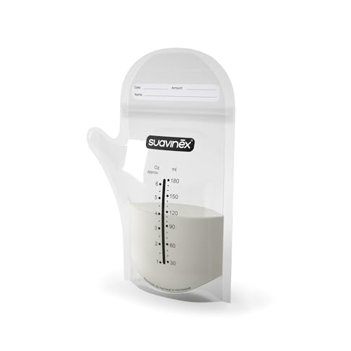 Suavinex - Pack 25 Bolsas Almacenaje de Leche Materna Pre-Esterilizadas. Ahorro de Leche Materna. Bolsas Almacenaje 180ml, 25 unidades