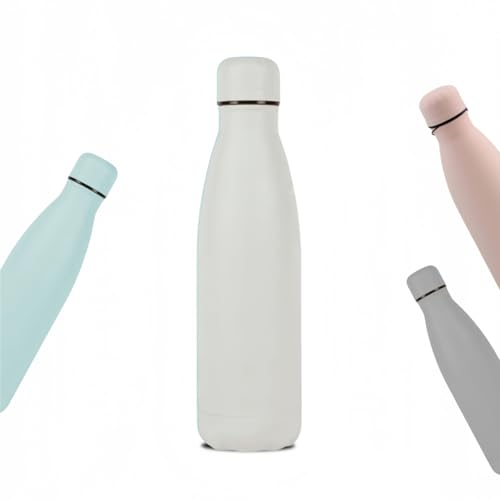 Termo y Botella Térmica con Tacto Goma, Mantén Tus Bebidas a la Temperatura Perfecta, Diseño Antideslizante y Resistente, Ideal para Viajes, Oficina y Deporte, Acero Inoxidable (Blanco)