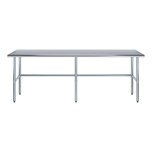 Image of AmGood Stainless Steel Work Table Open Base | Metal Work Bench (Stainless Steel Table Open Base, 96 inch Long x 18 inch Deep)