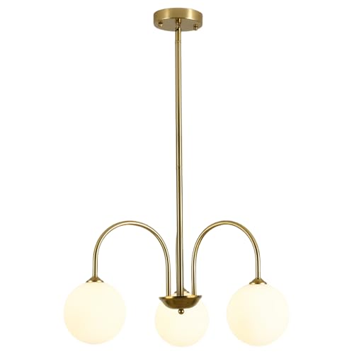 Ecoillumix Gold Sputnik Chandelier, 3 Light Mid Century Modern Chandeliers, Dining Room Chandeliers with Milk Glass Globe Shade, Globe Chandelier for Dining Room, Living Room, Bedroom, Foyer, Kitchen by Ecoillumix - Image 2