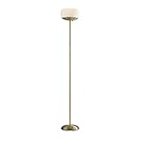 Adesso Antique Brass Torchiere Floor Lamp with White Opal Glass Shade - 300W Double Socket Construction Accent Lighting for Bedroom, Living Room, or Home Office, 71” Tall