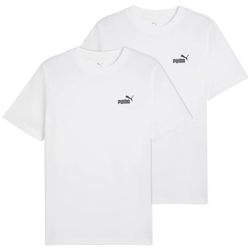 Image of PUMA Men's T-Shirt Pack of 2 - ESS Small No. 1 Logo Tee, Round Neck, Short Sleeve, Plain, White, XL