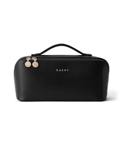 Image of EACHY Travel Makeup Bag, Large Capacity Cosmetic Bag for Women, Waterproof PU Leather, Flat Open Portable Toiletry Bag for Skincare, Brushes & Travel Essentials