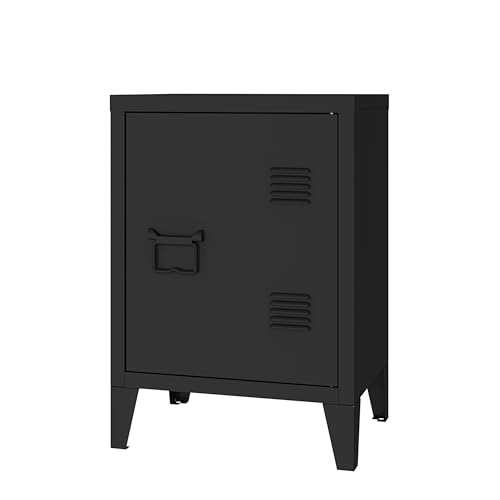 Image of MIOCASA Metal Locker Nightstand with Doors and Shelves, 22.44 inch H Kids Bedside Table, Modern Storage Cabinet Side Table for Home Office