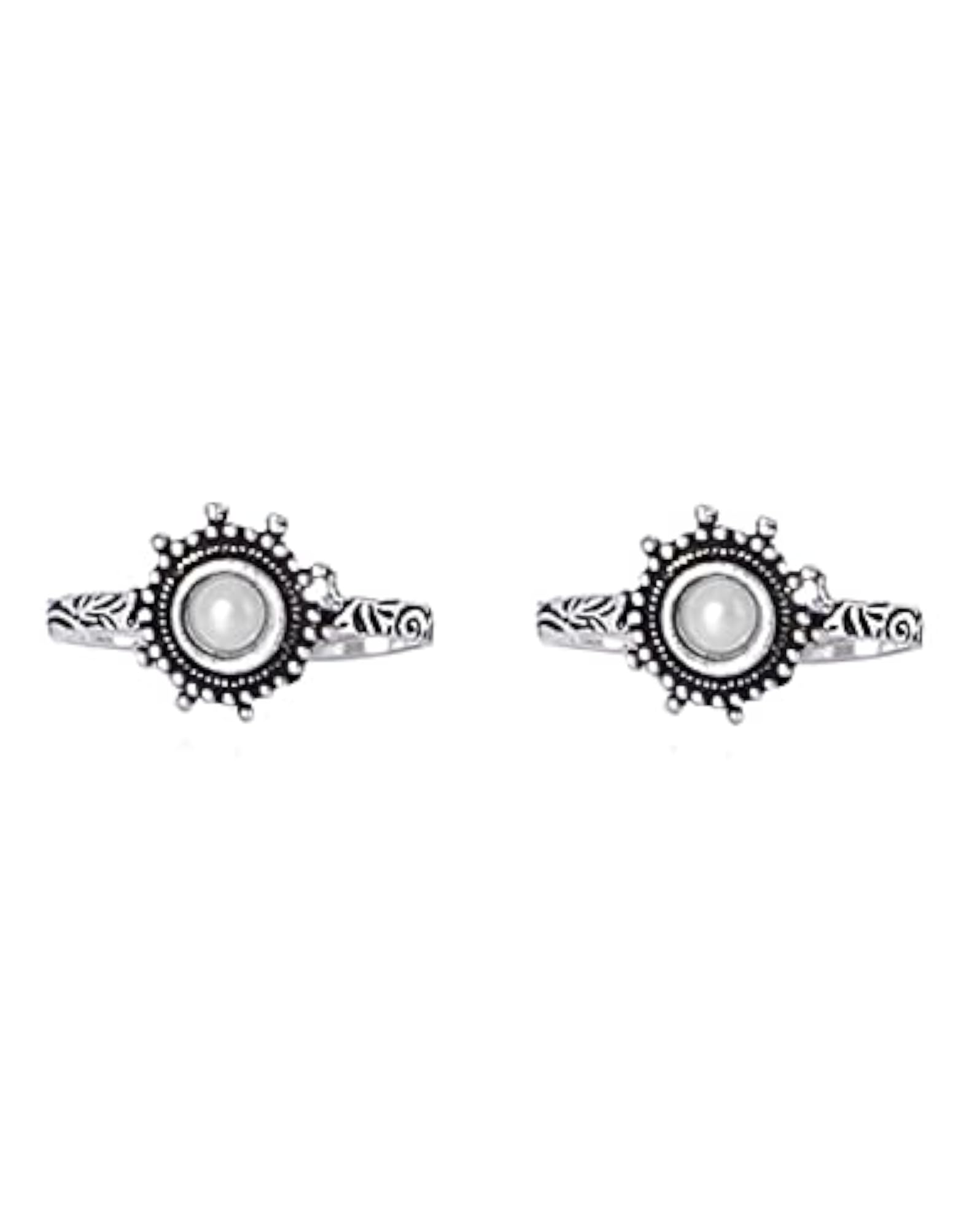 Vihana White Stone Silver Oxidised Toe Rings for Women